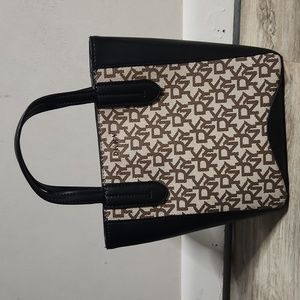 DKNY Black and Tan Mini Bag with Monogram Pattern